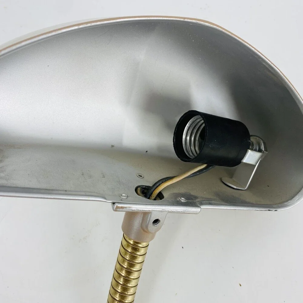 Vintage MCM Industrial Hooded Desk Lamp Nude/Mauve Brass Machine Age Metal